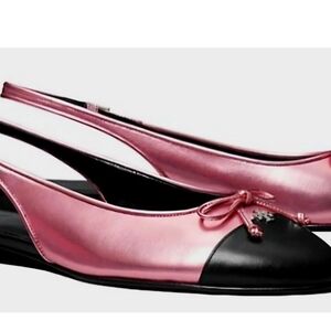 Tory Burch Pink and Black Slingback Flat